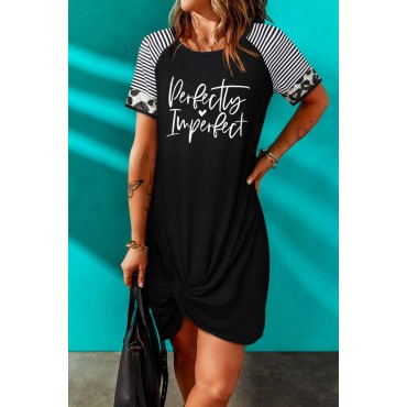Black Perfectly Imperfect Twist Knot Striped Short Sleeve Mini Dress Black Perfectly Imperfect Twist Knot Striped Short Sleeve Mini Dress