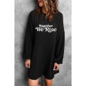 Black Together We Rise Letter Print Empire Waist Ribbed Knit Dress